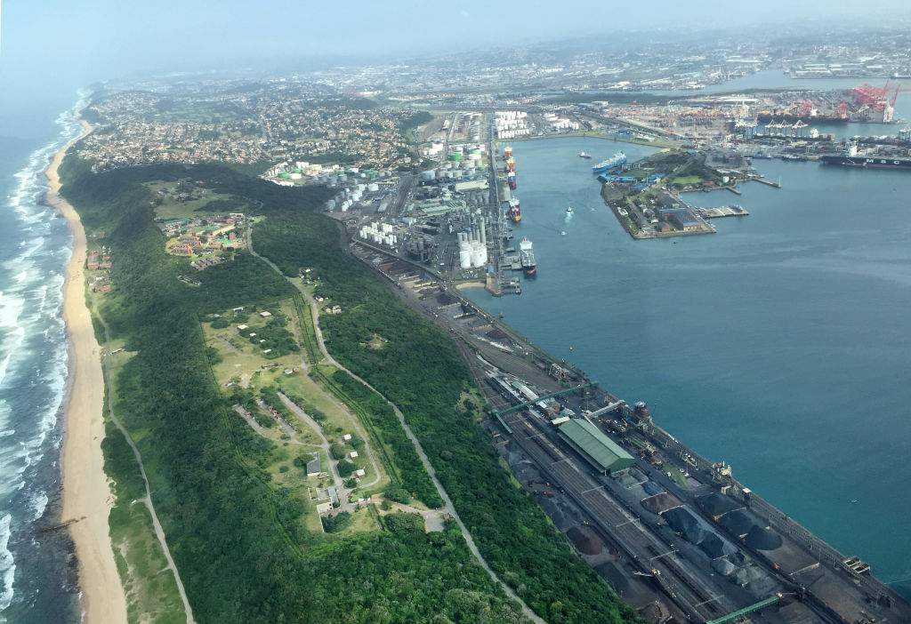 An aerial view of the port of Durban. International Container Terminal Services Inc (ICTSI), a Filipino ports giant had won a concession to manage part of the port from Transnet in mid-2023